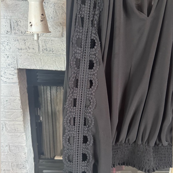 Elie. Elie Tahari Black Crochet Sleeve Blouse - Picture 7 of 8